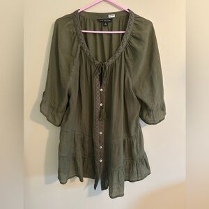 Zac & Rachel Khaki Blouse with Button Detail